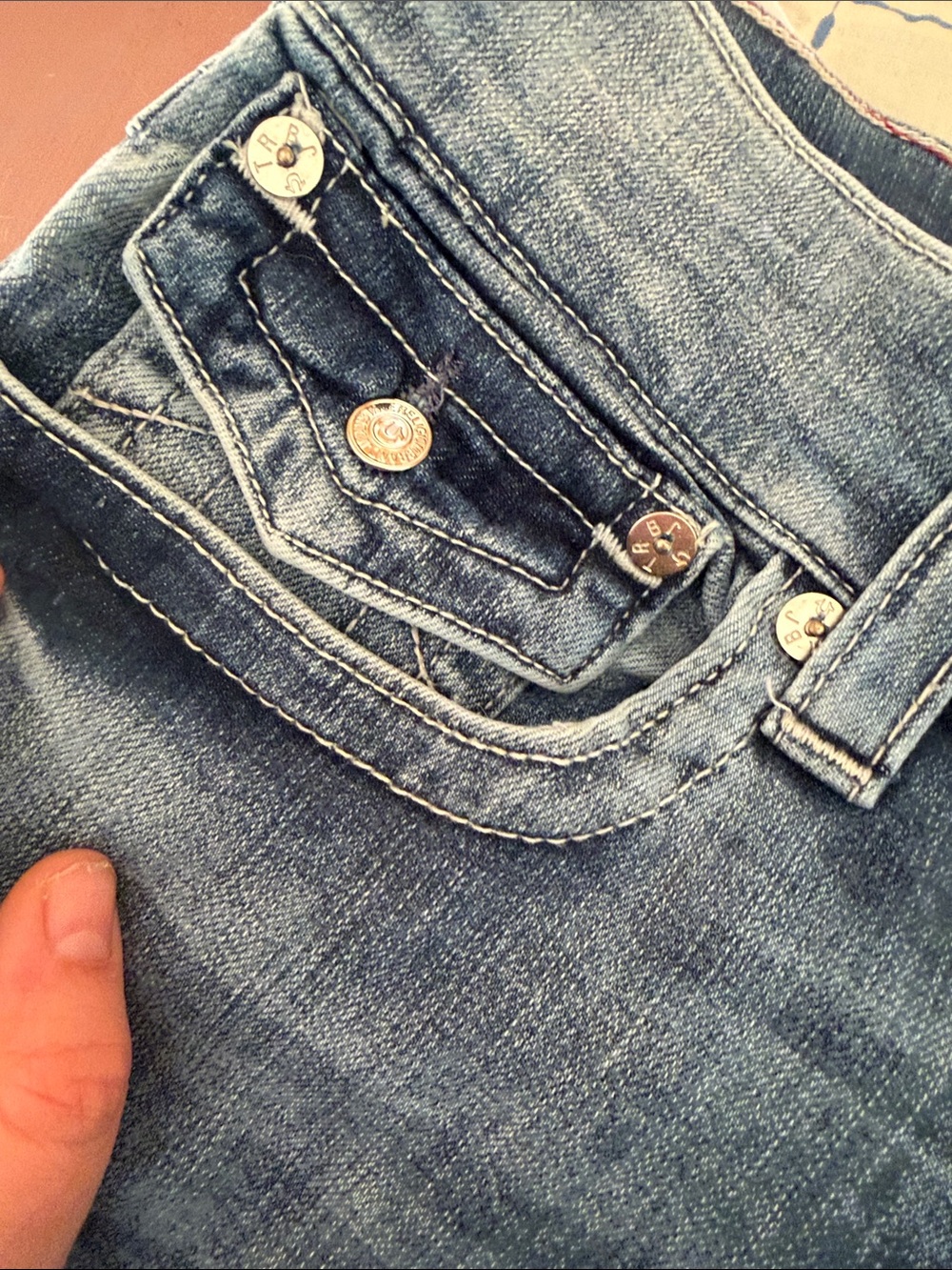 True Religion Women's Light Wash Denim Jeans with Signature Flap Pocket - Picture 2 of 6